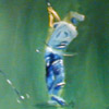 Der Golfabschlag mit nahendem Golfball